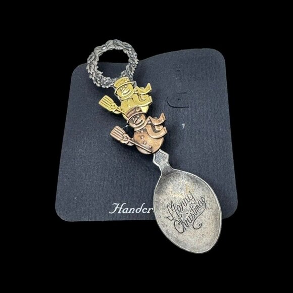 Snowman Brooch Pin Spoon Merry Christmas Wreath Holidays 4 inch Unique Large - Picture 2 of 6